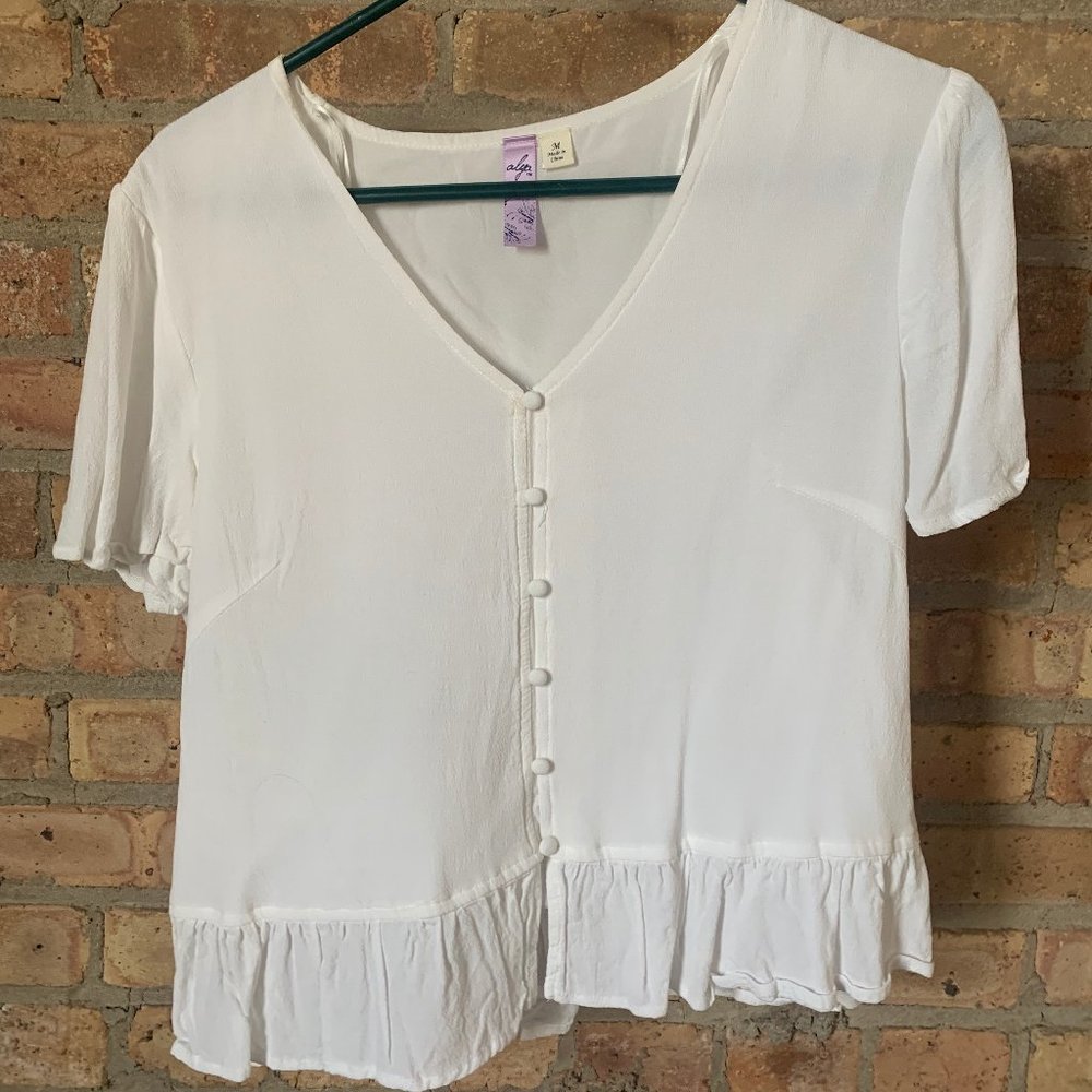 Francesca's Alya White Crop Button Tee